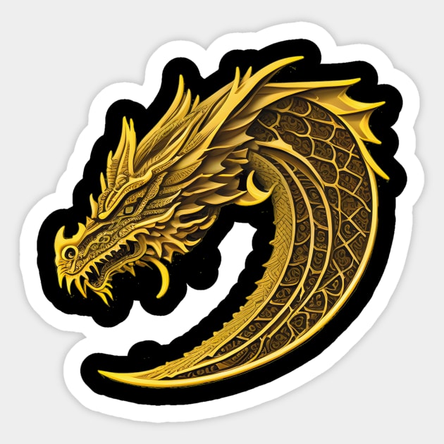 Gold Dragon Head Sigil: A Powerful Emblem of Myth and Legend Sticker by ImaginativeInkPOD